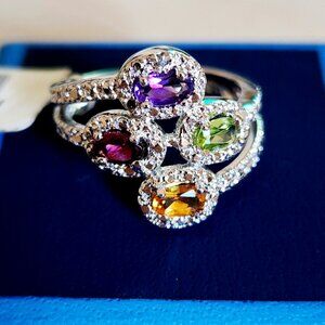 NWT Genuine Gemstones & Diamond in Sterling Silver Ring